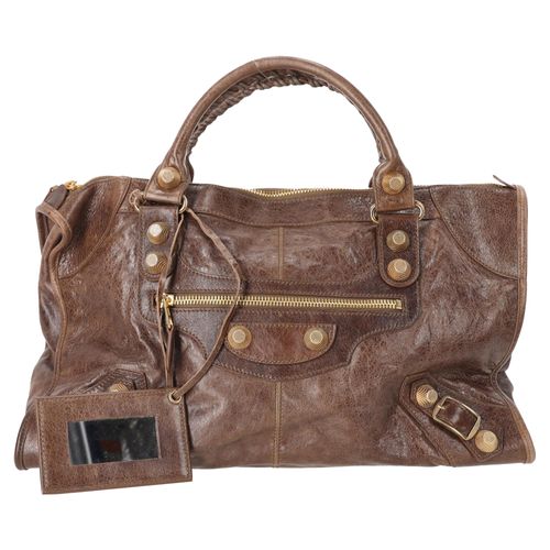 Balenciaga Chevre Giant Gold Motorcycle City Bag in bruin leer