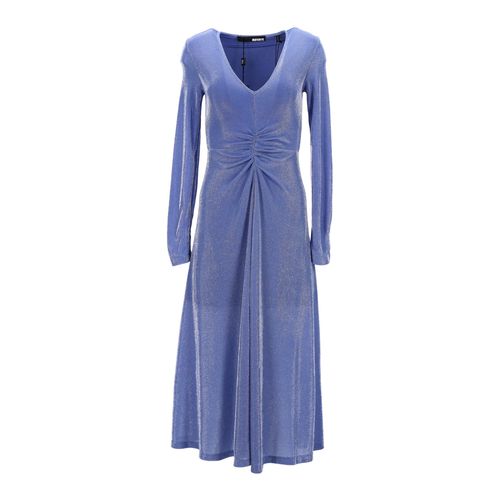 Draai de Birger Christensen Sierra Ruched Metallic Midi Dress in Blue Polyamide