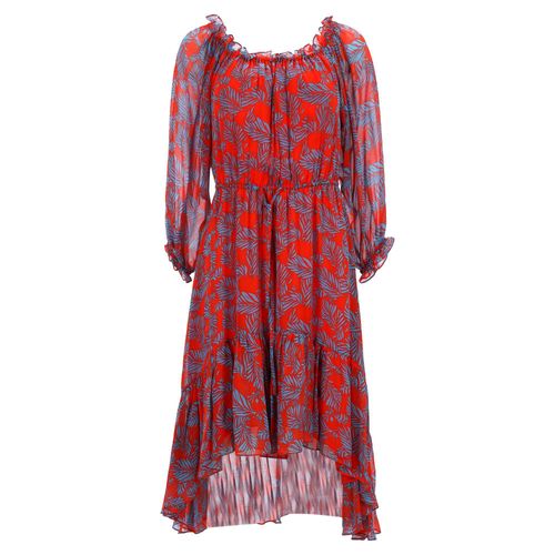Diane Von Furstenberg midi-jurk met ruches en print in rode zijde