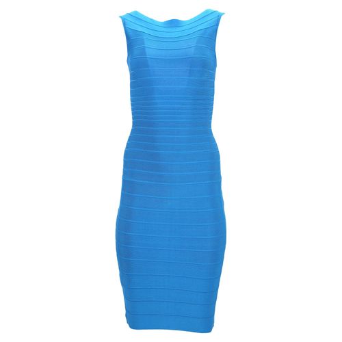 Herve Leger Bandage midi-jurk met wijde halslijn in blauwe rayon