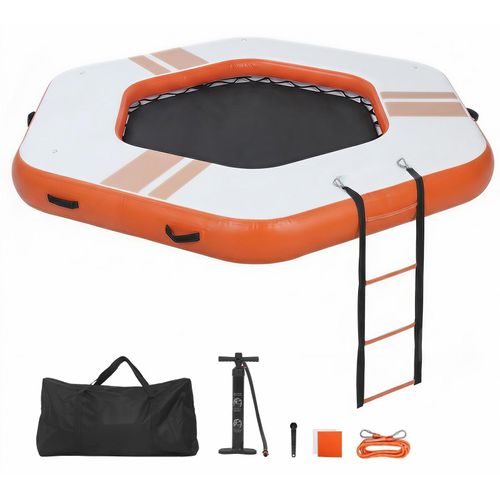 Aufblasbares Schwimmdock - Schwimmplattform/Schwimminsel 2,6 x 2,6 m - Rutschfeste Oberfläche - Abnehmbare Leiter - Mit Tragetasche - Für Pool, Strand & Meer - Orange