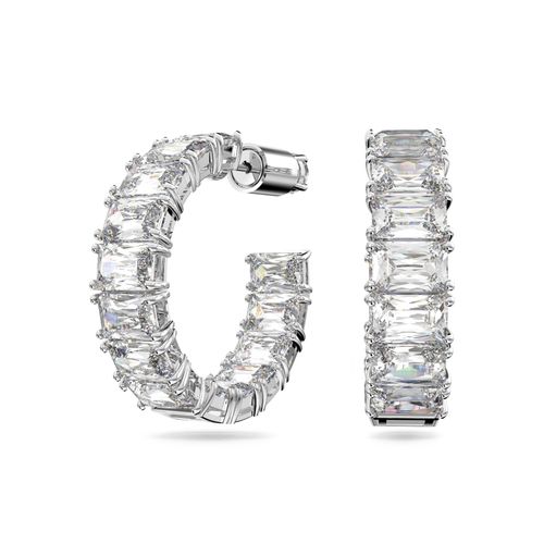 Paar Creolen SWAROVSKI "Matrix Baguette", silber (metallfarben, kristallweiß, kristallweiß), Ohrringe, Damen, Metall, mit Swarovski Kristall