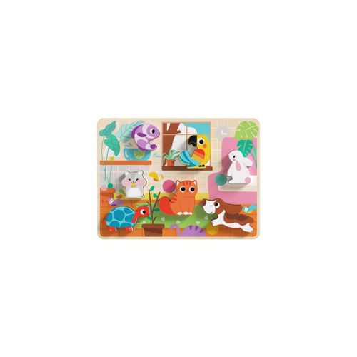 Tooky Toy 3D Kinder Holz-Puzzle Tiere, 8-teiliges Steckpuzzle, ab 12 Monaten hellbraun