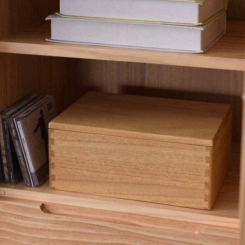 Famanu Aufbewahrungsbox mit Deckel - Holzbox für Büroaufbewahrung - Natürliche Holzfarbe - Rollendes Tablett