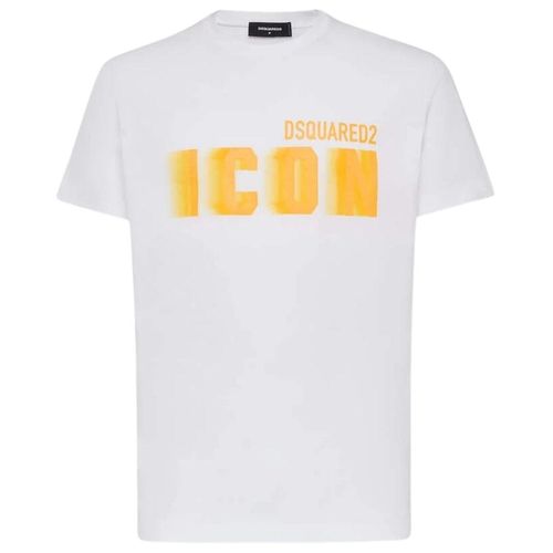 Dsquared2 Icon Geel Vervaging Print Wit Loose Fit T-shirt