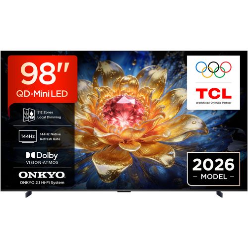 TCL Mini-LED-Fernseher "98T8D", Energieeffizienz: E (A-G), schwarz, 98 ″, Fernseher, QD-Mini LED, AiPQ Pro Prozessor, 144Hz, Dolby Atmos, Apple AirPlay 2
