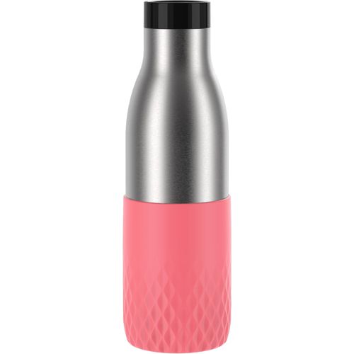 Trinkflasche EMSA "Bludrop Sleeve", orange (koralle), H:24cm, Edelstahl, Silikon, Trinkflaschen, Trinkflasche, Edelstahl/Silikon, Quick-Press, 12h warm/24h kühl