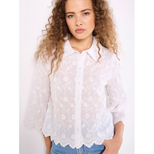 Shirtbluse APRICOT "Gekürztes Shirt mit Blumenapplikation", Damen, Gr. XS (34), weiß, gewebt, Obermaterial: 100% Baumwolle CO., bestickt, normal, Blusen, mit Blumenapplikation