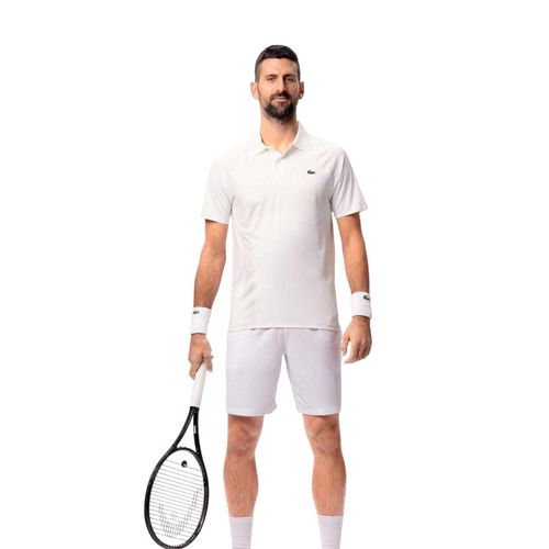 Lacoste Herenpolo met Novak Djokovic op de tennisbaan (Wit)