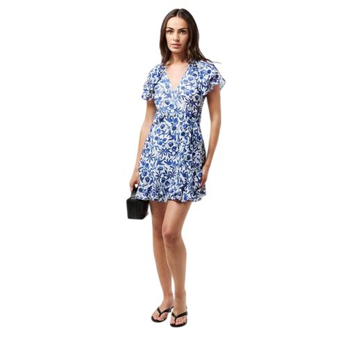 Ted Baker Geweven wikkeljurk met V-hals en bloemen- en vogelmotief voor dames (Blauw)