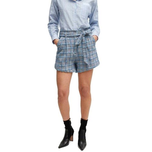 Boss Teofila geruite paperbag-short voor dames (Grijs/Blauw)