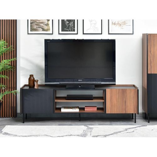 TV-Ständer NORLAN - Walnuss / schwarzer Marmor / schwarz