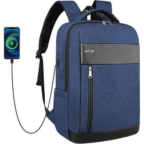Famanu Laptop Rucksack mit USB Ladeanschluss - 15,6 Zoll Laptop - Schwarz Blau