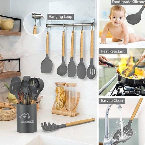 Famanu Kochgeschirr Set 22-teilig - Silikon und Holz