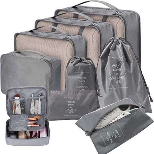 Famanu Organizer-Set 9-teilig - wasserfester Kofferorganizer in Grau