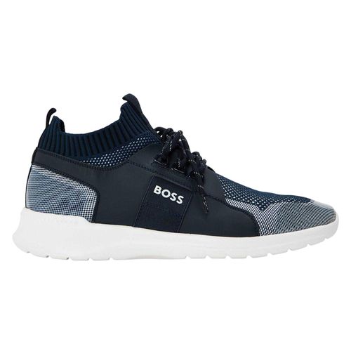 Boss Mannen Extreme Logo Gebreide Sneakers (Donkerblauw)