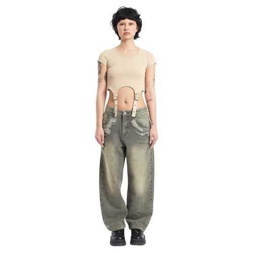 The Ragged Priest Dames Crescent Denim Wide Leg Jeans (Grijs)
