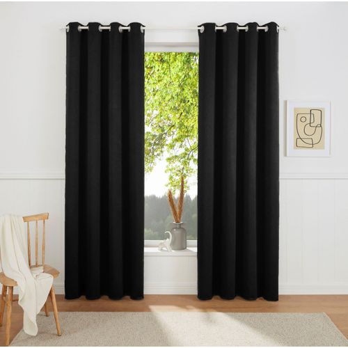 Vorhang OTTO HOME "SOLA" Gr. 1, schwarz, B:130cm H:145cm, Polyester, Polyester, Gardinen, blickdicht, Ösen-Aufhängung, wärmeabweisend,, 1er oder 2er Set