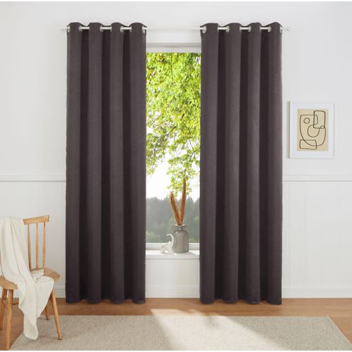 Vorhang OTTO HOME "SOLA" Gr. 1, grau (graphit), B:130cm H:145cm, Polyester, Polyester, Gardinen, blickdicht, Ösen-Aufhängung, wärmeabweisend,, 1er oder 2er Set