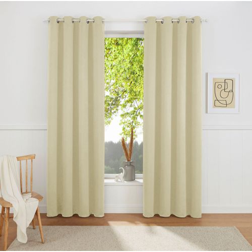 Vorhang OTTO HOME "SOLA" Gr. 2, beige (cream), B:130cm H:175cm, Polyester, Polyester, Gardinen, blickdicht, Ösen-Aufhängung, wärmeabweisend,, 1er oder 2er Set