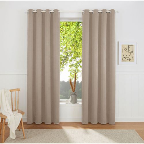 Vorhang OTTO HOME "SOLA" Gr. 1, grau (taupe), B:130cm H:145cm, Polyester, Polyester, Gardinen, blickdicht, Ösen-Aufhängung, wärmeabweisend,, 1er oder 2er Set