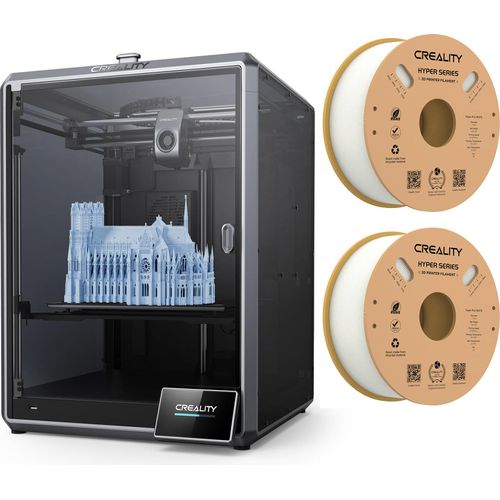 Creality K1 Max 3D Drucker, 600 mm/s Druckgeschwindigkeit+ 2* 1KG Weiss Hyper PLA Filament