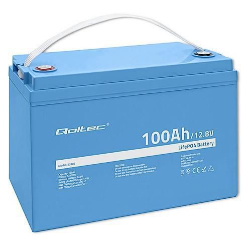 Qoltec 53705, 100 Ah, 12,8 V, 100 A, Auto, Wartungsfrei, Blau