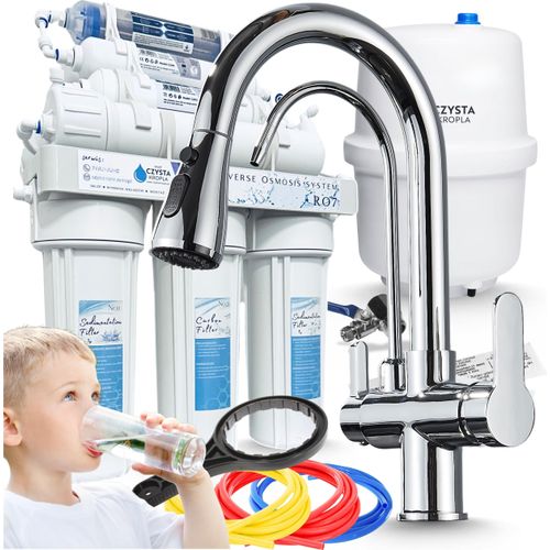 Wasserfilter Set RO7 mit 3-Wege Küchenarmatur Nordic Chrom, Umkehrosmose 7-stufig, Mineralisierung, Jonisierung