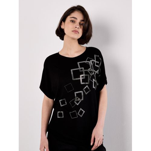 Shirttop APRICOT "T-Shirt mit verstreuten Strassquadraten", Damen, Gr. XS (34), schwarz, Obermaterial: 95% Viskose CV. 5% Elasthan EL., bedruckt, Tops Shirttop
