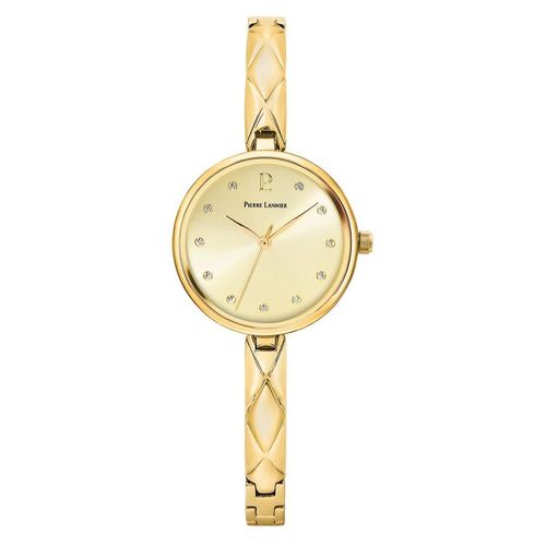 Damenuhr Leia-Kollektion vergoldet Gold Edelstahl 28 mm Strass-Indizes Sonneneffekt