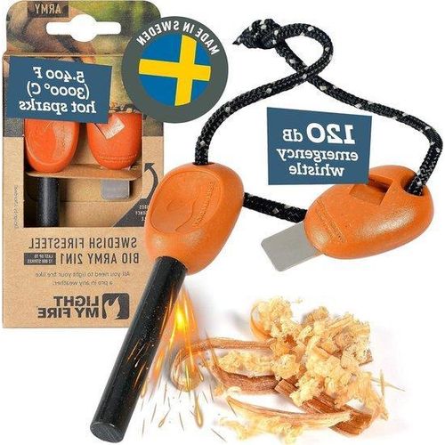Famanu Feuerstarter Magnesium Feuerstein - 12.000 Zündungen, 2-in-1 Set mit Notfallpfeife