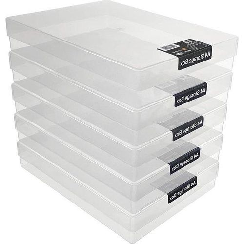 Famanu A4 Aufbewahrungsboxen mit Deckel für Künstlerbedarf - 36 Liter Inhalt (Klar Transparent)