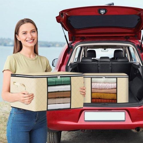 Famanu Aufbewahrungstaschen Set 90L – Große Aufbewahrungsboxen mit Deckel, verstärkten Griffen & transparentem Fenster