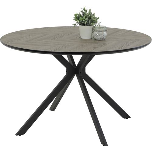 Esstisch HELA "PETRA", grau (fischgrät, hellgrau, schwarz, fischgrät, hellgrau, schwarz), H:76cm, Tische, Esstisch, rund, Schweizer Kante, MDF, Fischgrät Nachbildung