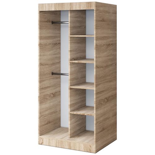 Offener Kleiderschrank – 90 x 200 cm – Sonoma Eiche – Kleiderschrank ohne Türen TROY – mit 4 Einlegeböden – mit 2 Kleiderstangen