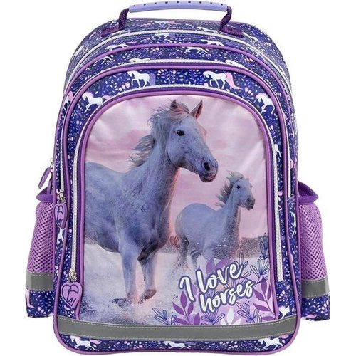 Famanu Rucksack für Pferdefreunde - Lila - 3 große Fächer - 39 x 29 x 17 cm