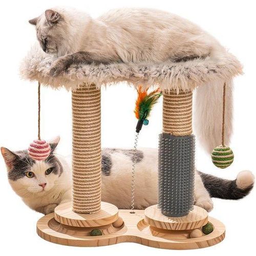 Famanu Kattenspielzeug mit Kratzbaum und Sisalbällen - Rotierend, Weiß