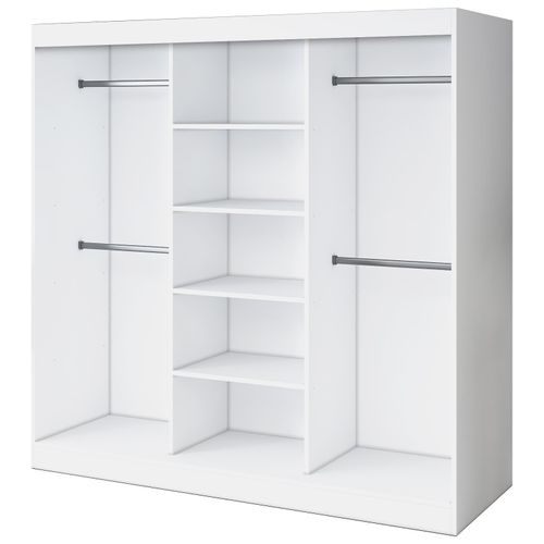 Offener Kleiderschrank – 200 x 200 cm – mattweiß – Kleiderschrank ohne Türen TROY – mit 4 Einlegeböden – mit 4 Kleiderstangen