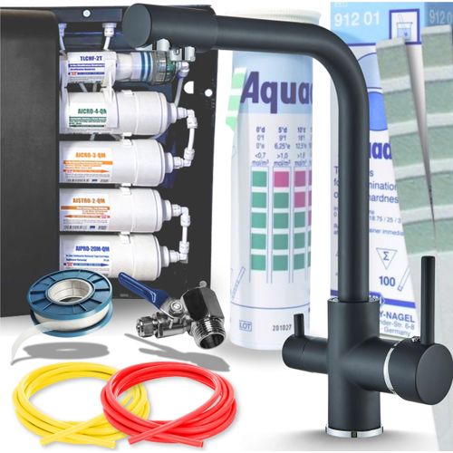 Ari Venom 1 3-Wege Küchenarmatur Schwarz Chrom mit 5-Stufen Wasserfiltersystem Untertisch Trinkwasserfilter