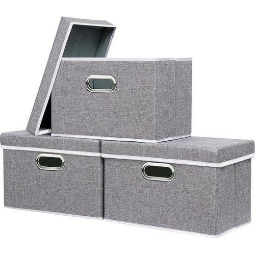 Famanu Aufbewahrungsbox mit Deckel - 3 Stück - Grau - Organisieren von Kleidung - 38 x 25 x 25 cm