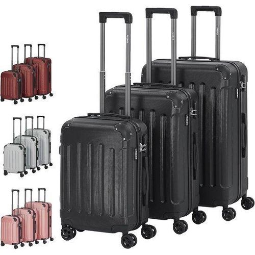 Famanu Reisekoffer Set 3-teilig - ABS Hardshell mit Teleskophandgriff und 360° Rädern - M-L-XL | Schwarz