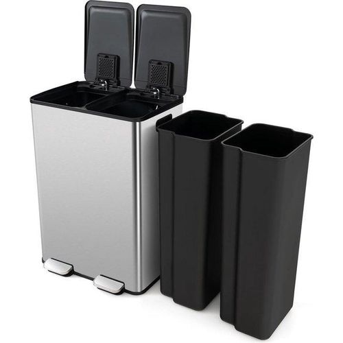 Famanu Abfalleimer 2 Fächer, 2 x 30 l Abfalltrennungssystem mit Soft-Close Deckel - Silber