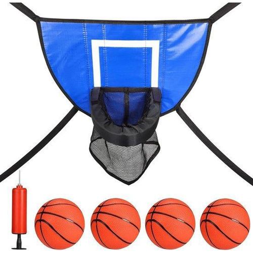 Famanu Basketballkorb Set - Zubehör für Trampolin - 49 x 36 cm - Mini Basketballkorb mit Bällen - Blau