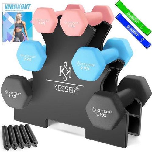 Famanu Kurzhantelset mit Standard und Fitnessbändern - 6-teilig für Krafttraining und Muskeldefinition