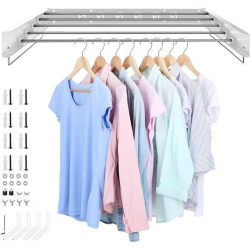 Famanu Wäschegestell Wandmontage 100x50 cm - Platzsparend und belastbar bis 50 kg - Weiß