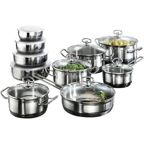 Famanu Topfset 20-teilig - Edelstahl mit Glasdeckel und Induktionskompatibilität