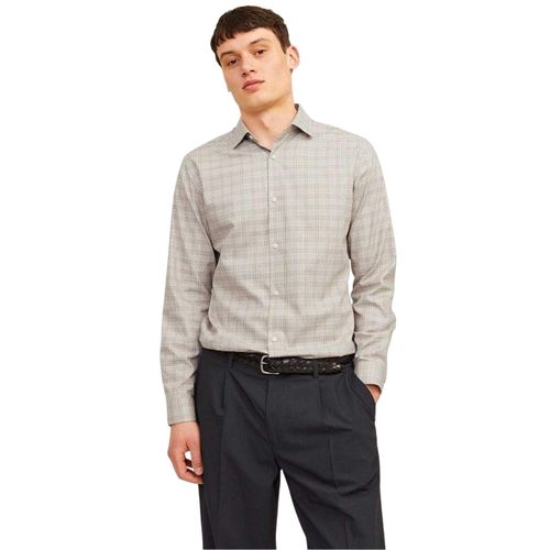 Jack And Jones Herenoverhemd met manchetten en ruitjespatroon voor formele gelegenheden (Grijs)