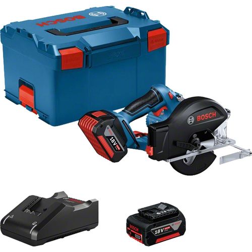 Bosch Akku-Kreissäge GKM 18V-50 in L-BOXX, 2 x Akku 5,0 Ah, Schnellladegerät