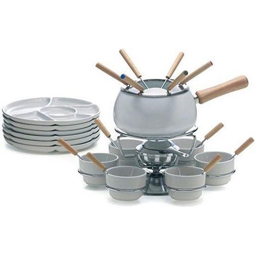 Fondu-Einmachset - 28-teiliges Fondu-Einmachset - Weiss - Enthält 6 Schalen/Platten/Löffel - Weihnachten
