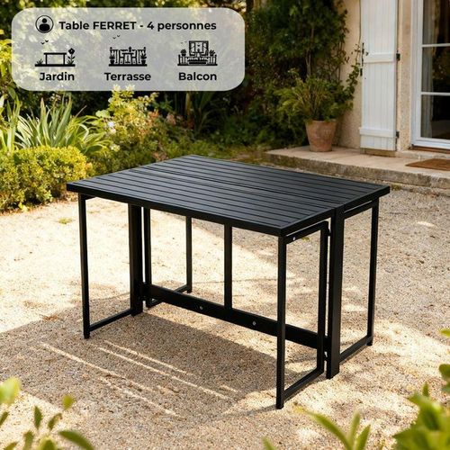 FERRET Klapptisch für Garten, Metall, Schwarz, rechteckig, bis 4 Personen, 98 x 80 x 72 cm, faltbar, anti-korrosiv, Belastung bis 75 kg